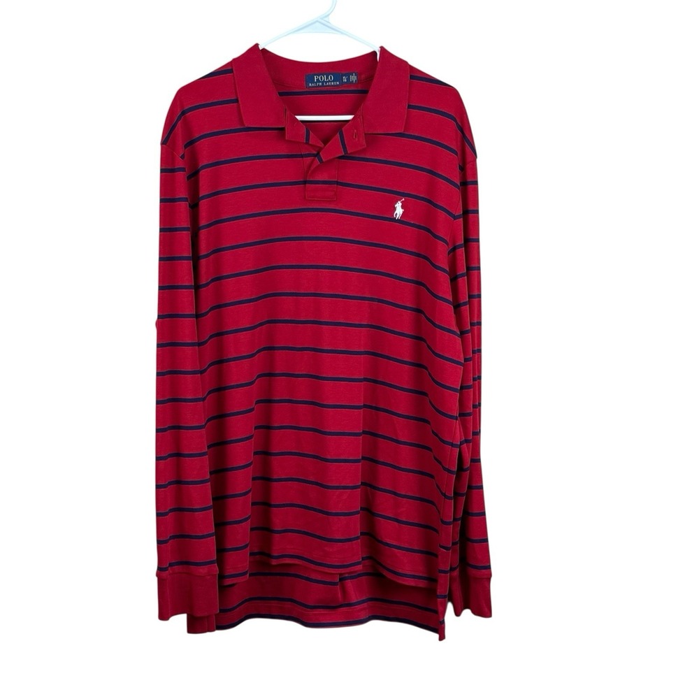 Polo Ralph Lauren Men's XL Rugby Shirt Long Sleeved Red/Blue Stripe White Horse